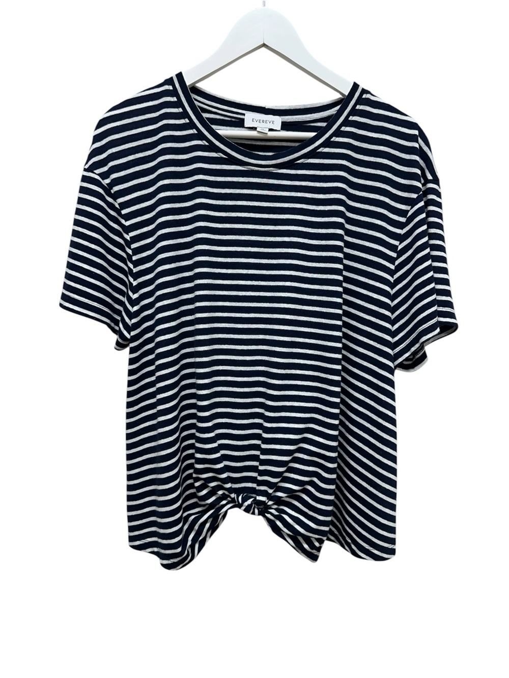 EVEREVE navy blue striped linen blend top Women's XL Nautical Coastal T Shirt